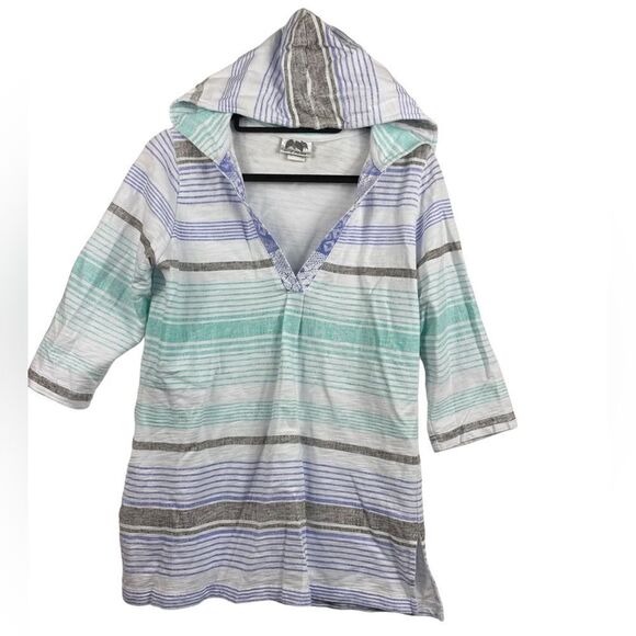 Wild Palms Wm’s Sz Sm Mixed Distressed Striped Cotton French Terry Baja Hoodie - Picture 1 of 7